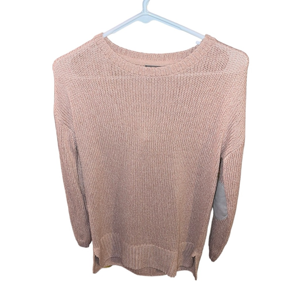 Pink knit sweater with elbow pads